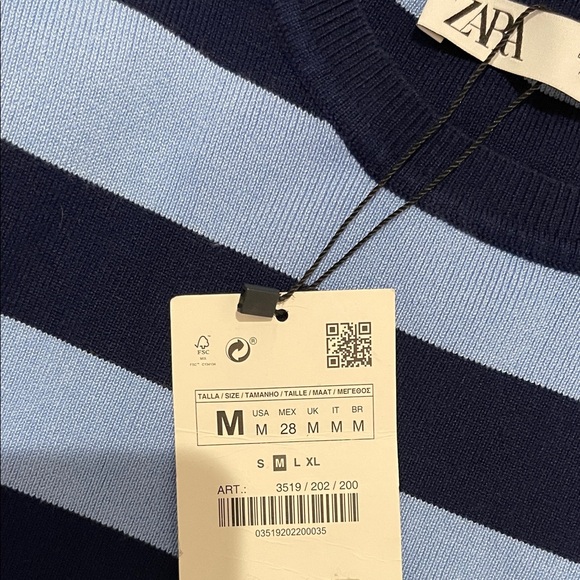 Zara Navy and Light Blue Striped Knit Crop Top Sweater M Medium NWT - Picture 3 of 10